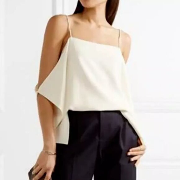 Theory Tops - Theory Cold Shoulder Rosina Top Womens Medium Ivory Sleeveless Crepe Blouse